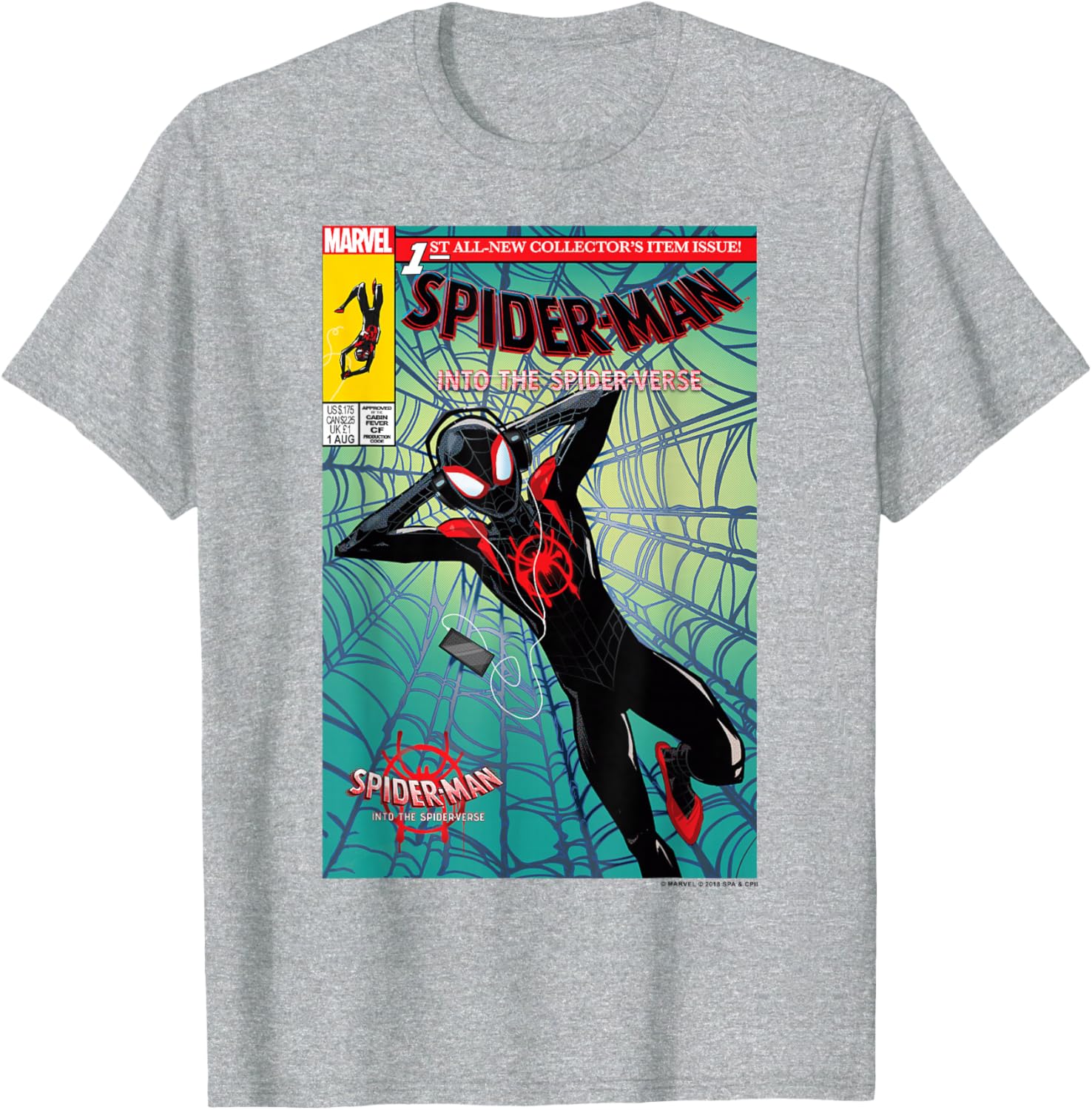 Classic Marvel Spider-Man Crew Neck T-Shirt Black 100% Cotton for Fans - 14