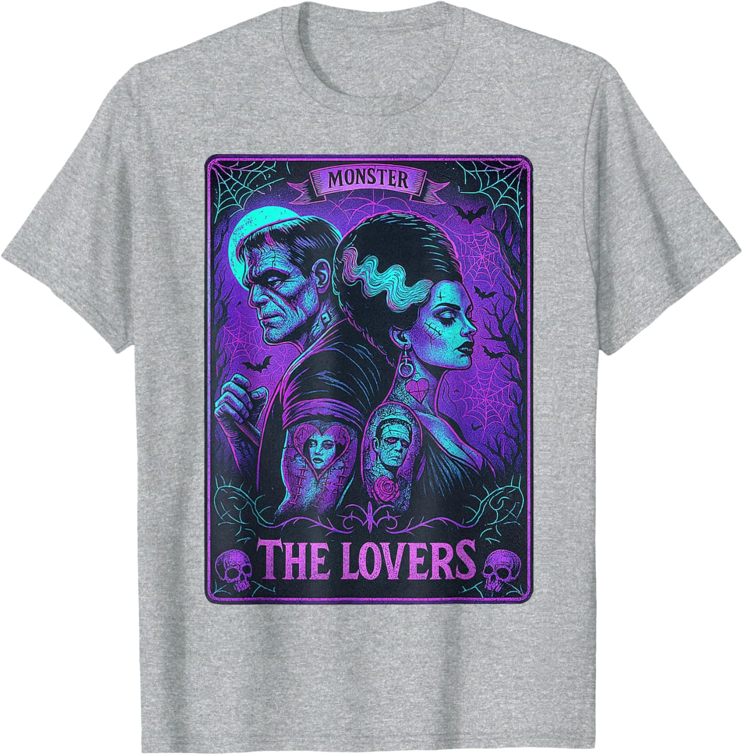 Monster Frankenstein and Bride Lovers Tarot Card T-Shirt for Fans - 11