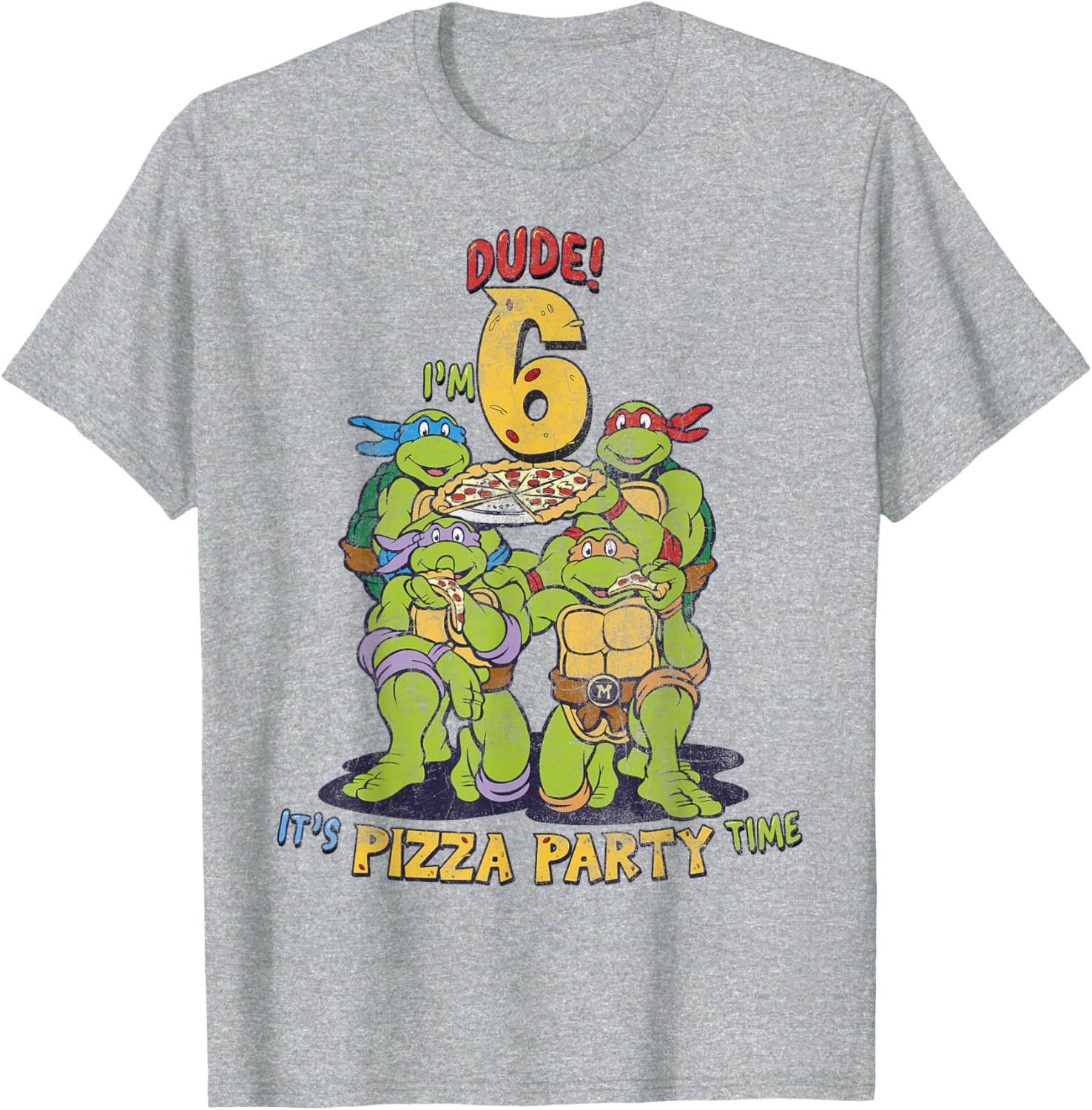 Cool TMNT I'm 6 Dude Pizza Birthday Party T-Shirt for Kids - 1