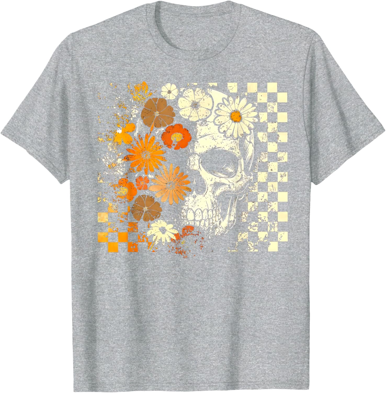 Boho Floral Skull Halloween T-Shirt for Girls and Women - Trendy Style - 7