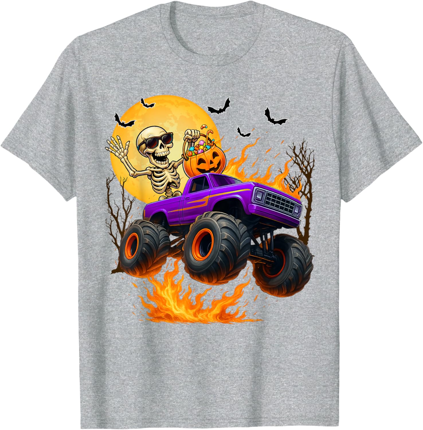 Spooky Skeleton Monster Truck Halloween T-Shirt for Boys Fun Outfit - 27