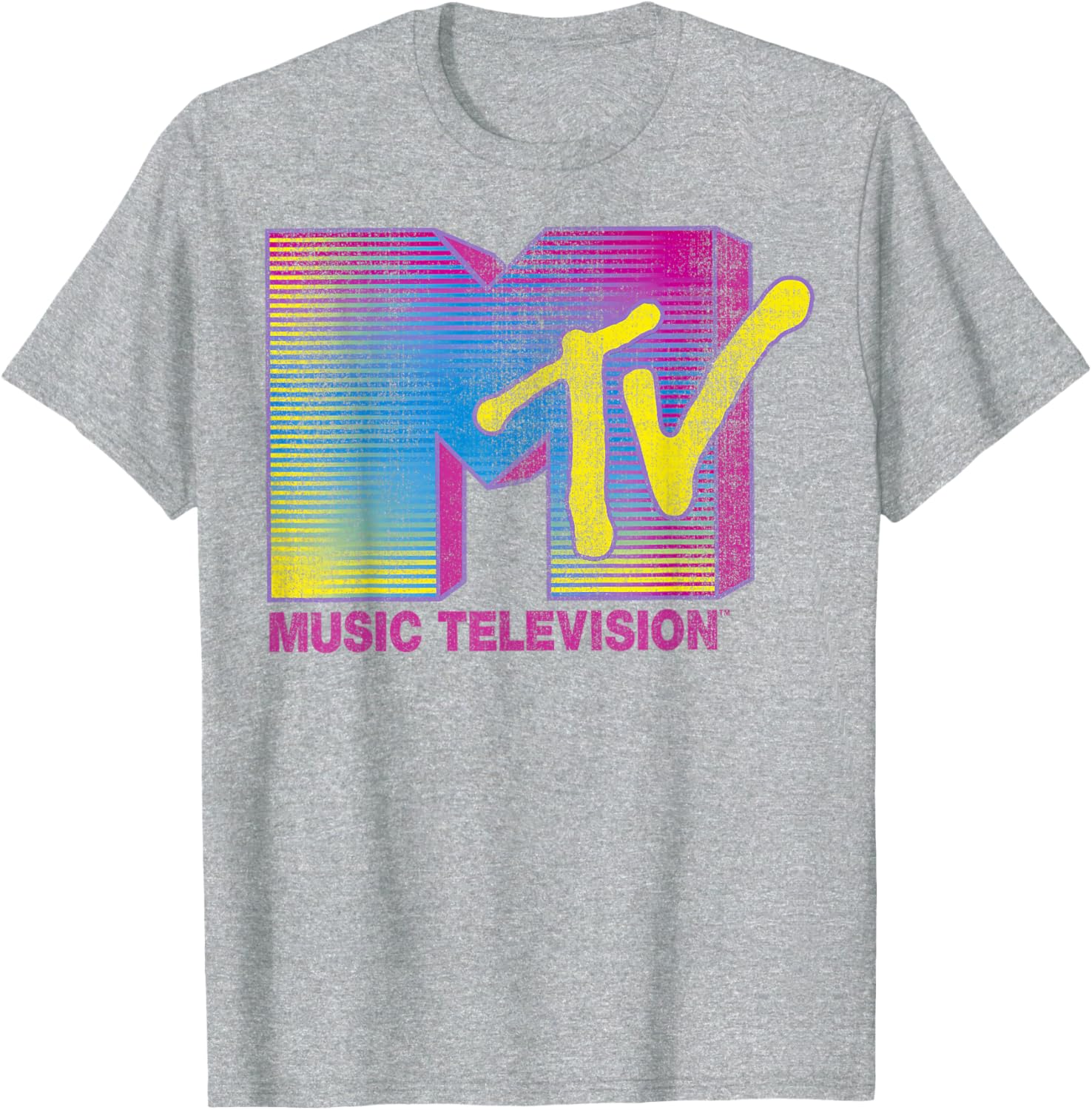 MTV Distressed Fluorescent Logo Crew Neck T-Shirt for Adults in Black - 1