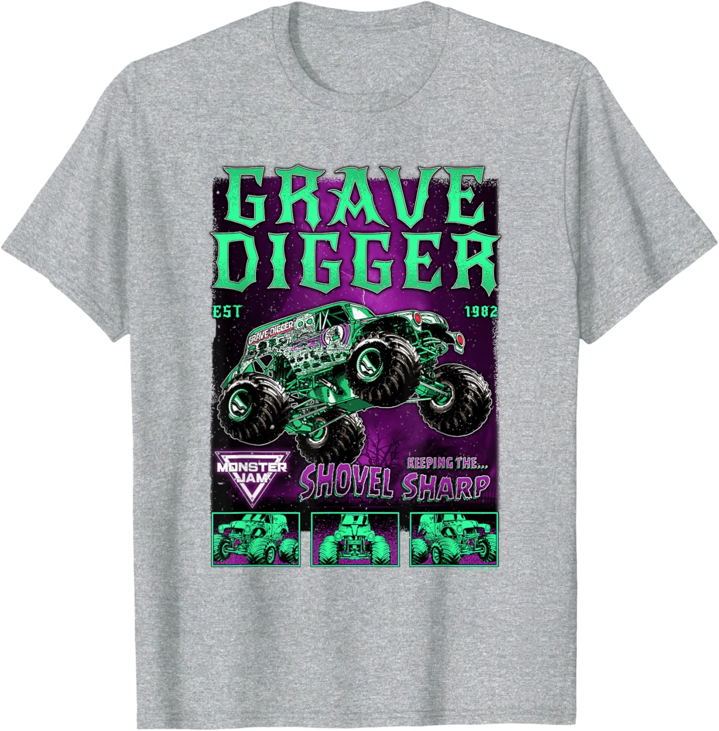 Monster Jam Grave Digger Green and Purple T-Shirt for Fans and Collectors - 1