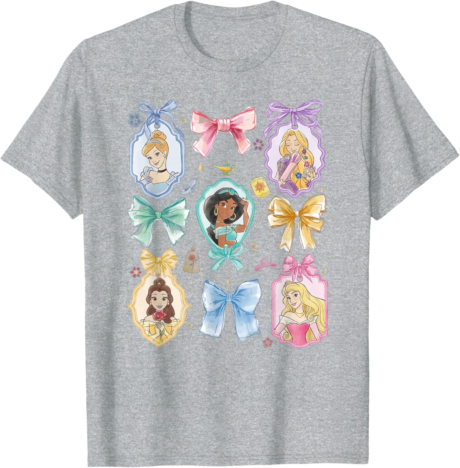 Disney Princess Watercolor Portraits Collage T-Shirt for Kids and Adults - 1