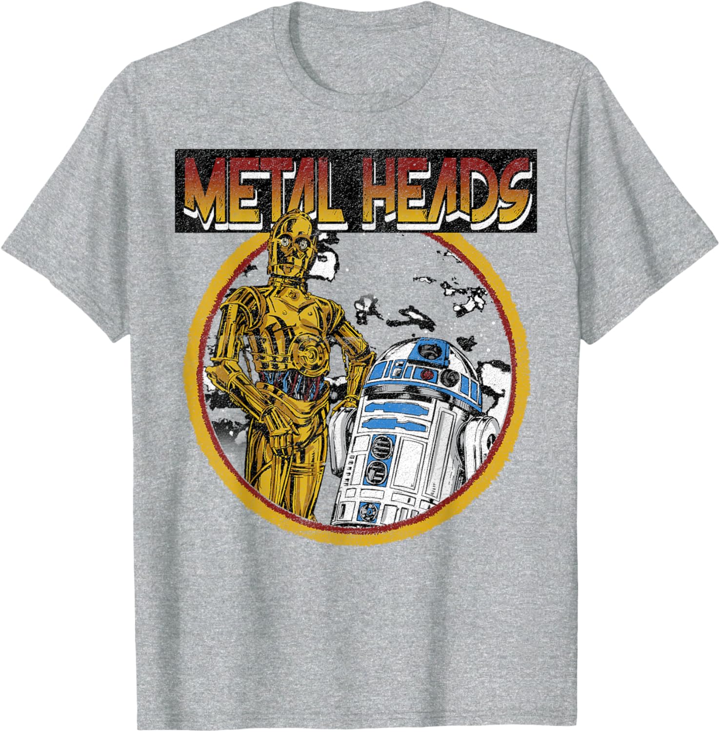 Star Wars R2-D2 C-3PO Metal Heads Circle Portrait T-Shirt for Fans - 4